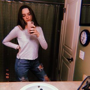 Grey and white striped long sleeve